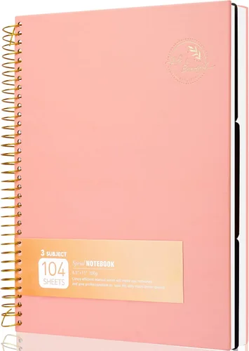 Miniatura 8 de FLYING EAGLE Cuaderno de 3 materias en espiral grande de 8.5 x 11 pulgadas, color rosa para mujeres y hombres, papel grueso de 100 GSM, 104 hojas