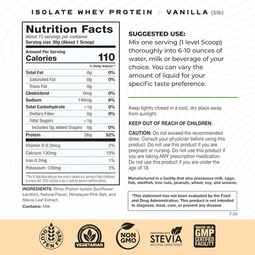 Miniatura 3 de Proteína de suero de leche aislada sin sabor, sin hormonas, Vainilla, 1