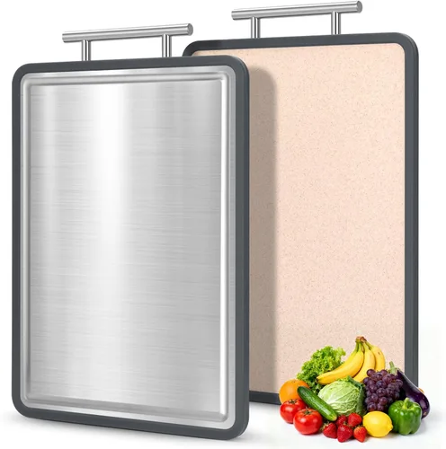 Miniatura 8 de Tabla de cortar pequeña de acero inoxidable de 8 x 10 pulgadas, tabla de cortar de acero de doble cara para cocina, paja de acero y trigo, tabla
