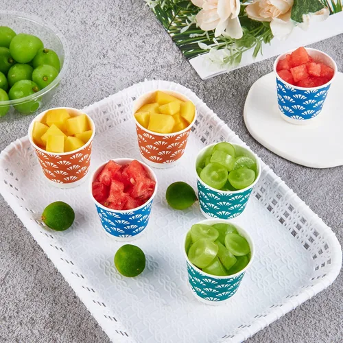 Miniatura 7 de JollyPack Paquete de 600 unidades de tazas de papel desechables para baño de 3 onzas, pequeñas tazas de enjuague bucal en naranja, azul y verde
