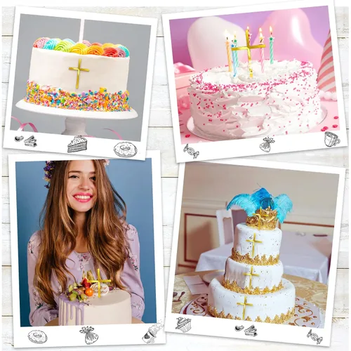 Miniatura 6 de Blulu 16 piezas de decoración para tartas de bautismo, decoración cristiana para cupcakes, espejo dorado, acrílico, decoración cristiana