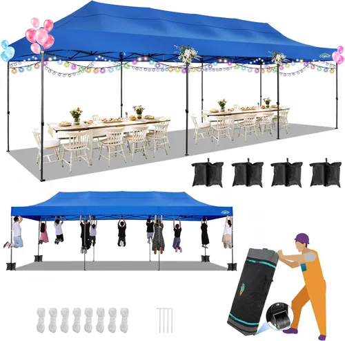 Miniatura 58 de COBIZI Toldo de 10 x 20 pies con paredes laterales, carpa de fiesta resistente para fiestas, bodas, tienda de campaña portátil plegable fácil