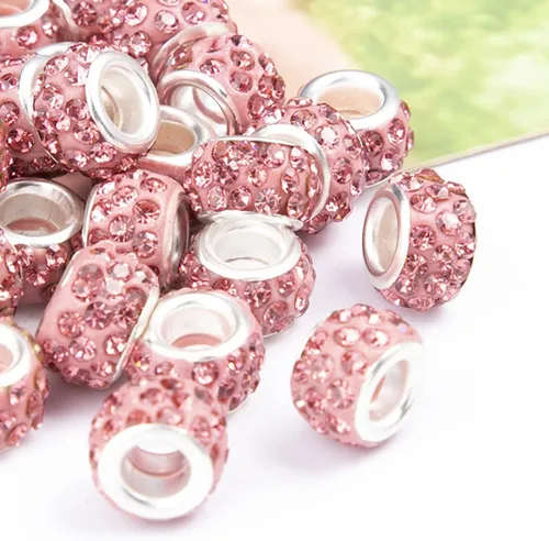 Miniatura 11 de Decoendiy 100 cuentas europeas de diamantes de imitación, cuentas espaciadoras de diamantes de imitación de agujero grande, cuentas planas redondas