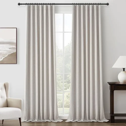 Miniatura 33 de Cortinas opacas extraanchas, 2 paneles para puertas corredizas de vidrio, moderna mezcla de lino plisado pesado, piso a techo, ventanas grandes, 70