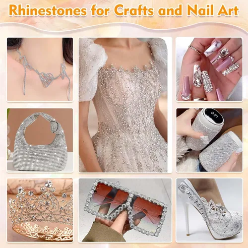 Miniatura 7 de B-7000 Pegamento con 14000 diamantes de imitación artesanales para ropa, diamantes de imitación plateados de resina con parte trasera plana, kit