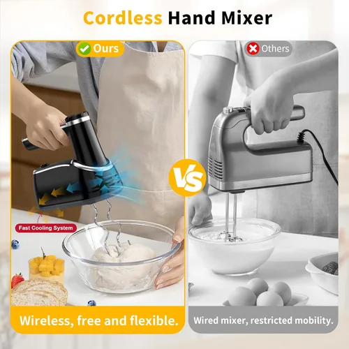 Miniatura 2 de binROC Batidora de mano eléctrica inalámbrica, mezcladora de mano recargable de 12 velocidades con botón de expulsión, 6 accesorios de acero Negro