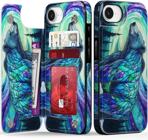 Miniatura 11 de FUNMIKO Funda tipo cartera para iPhone 13 con tarjetero, bloqueo RFID, protección de grado militar y obras de arte impresas con rayos UV, cierre