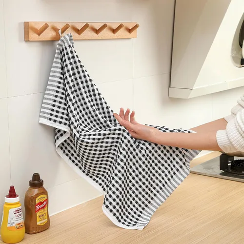Miniatura 7 de SALAS Paños de cocina de algodón para secar platos de cocina, toallas de cocina de rizo de celosía, paños de cocina altamente absorbentes con lazo