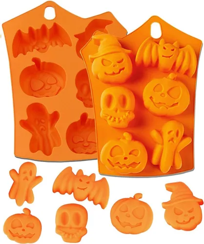Molde de silicona para chocolate con temática de Halloween, calabaza, murciélago, calavera, fantasma, molde para caramelos, 2 unidades de 12