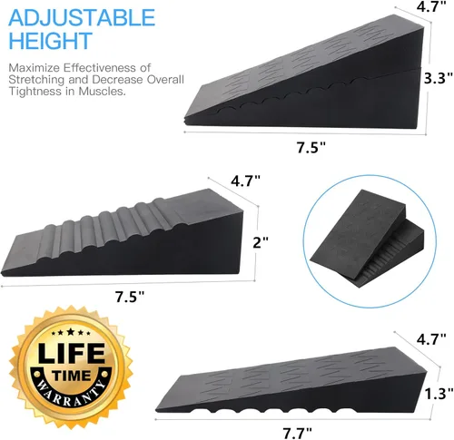 Miniatura 5 de Cuña en cuclillas de 5 alturas de metal ajustable para sentadillas elevadas en el talón, 2 unidades de bloque de estiramiento de pantorrillas