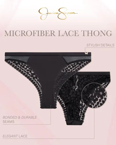 Miniatura 2 de Jessica Simpson Ropa interior para mujer - Paquete de 3 bragas Tanga de encaje de microfibra (S-XL)