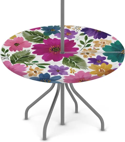 Miniatura 42 de Mantel redondo para exteriores con agujero para paraguas, mantel de temporada con margaritas para exteriores, con cremallera, impermeable, mantel