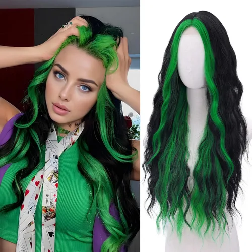 Miniatura 24 de Peluca azul larga natural ondulada sintética de fibra resistente al calor, peluca azul con ondas de agua para Halloween, cosplay, fiesta diaria Azul