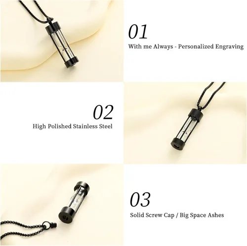 Miniatura 3 de Oinsi Eternity Memory - Collar de urna de reloj de arena para cremación, colgantes de joyería para mujeres y hombres, caja de regalo + kits