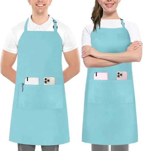 Utopia Kitchen Paquete de 2 delantales con peto, ajustables con 2 bolsillos, resistente al agua y al aceite, delantal de chef de cocina para mujeres