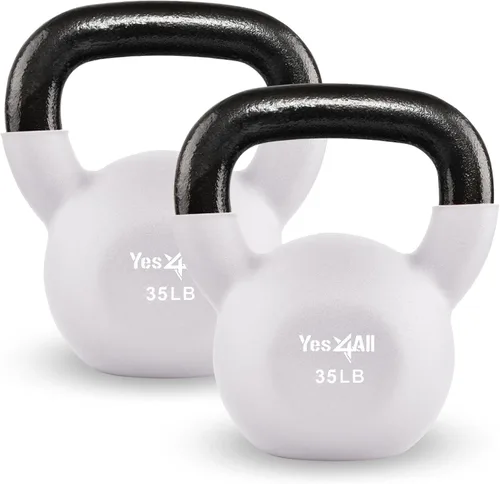 Miniatura 12 de Yes4All Pesas rusas, pesas rusas de hierro fundido recubiertas de neopreno de 5-65 LB, asa de agarre ancho y fondo plano para balanceos, B. 10