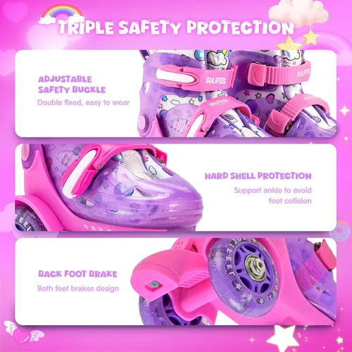 Miniatura 5 de SULIFEEL Patines de Ruedas Ajustables para Niñas Niños Infantiles, Ruedas Divertidas Iluminadas con Luz Flash de Tipo Equilibrio de Tres Puntos
