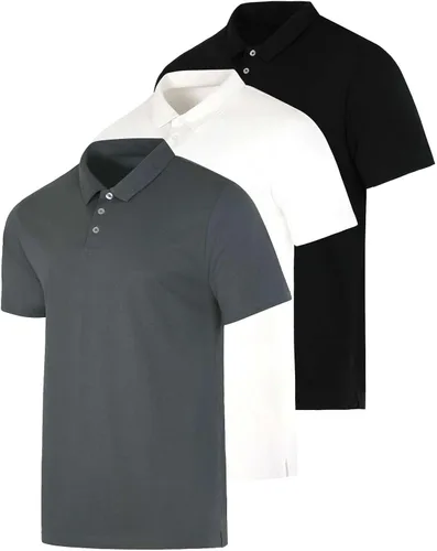 Miniatura 58 de Real Essentials Paquete de 3: Polo de manga corta de algodón para hombre, de secado rápido, transpirable, (disponible en tallas grandes y altas)