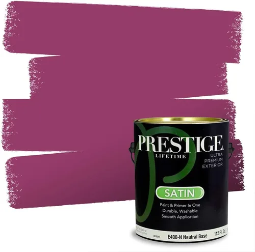 Miniatura 248 de Prestige Paints E100-T-SW6591 Pintura exterior e imprimación en uno, 1 galón, plano, combinación comparable de Sherwin Williams Amaryllis, 1 galón