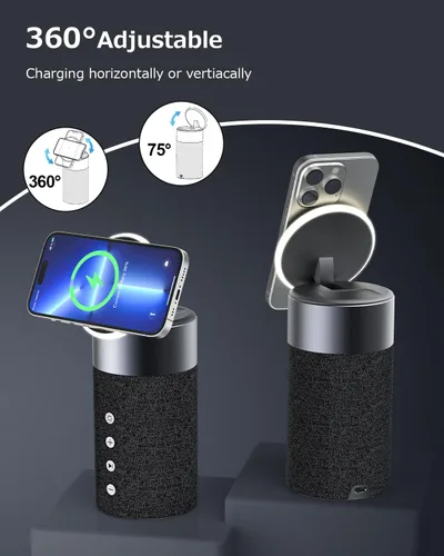 Miniatura 4 de COLSUR Altavoz Bluetooth, cargador inalámbrico magnético, altavoces Bluetooth con luz nocturna, estación de carga inalámbrica 2 en 1 para iPhone