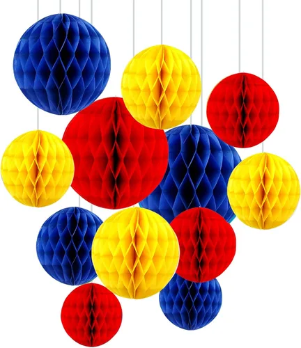 Miniatura 18 de ZOOYOO 12 piezas 15 cm 25 cm bolas de panal decorativas de papel de seda con pompones colgantes para cumpleaños, baby shower, boda, compromiso, Azul