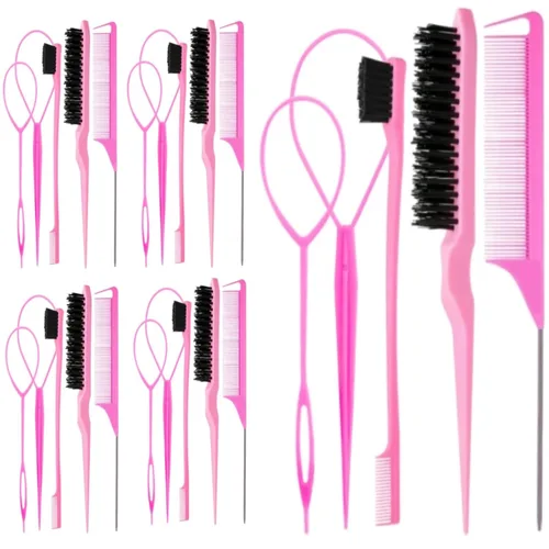 Miniatura 8 de Aigee Juego de 8 Peines para Peinado Incluye 4 Herramientas Topsy para Cola de Cabello de 2 Estilos de Peine Cola de Rata, 1 Cepillo de Cerdas