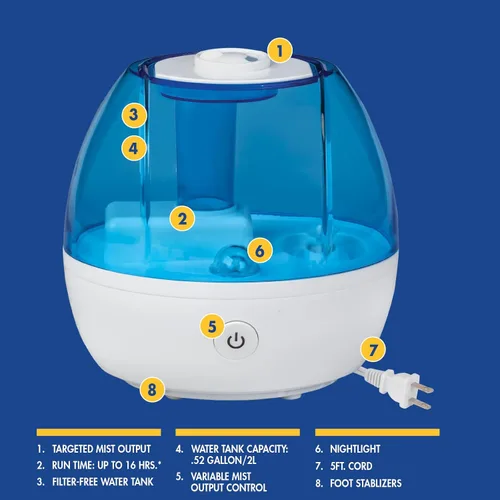 Miniatura 6 de Thera Care Cool Mist Humidificador ultrasónico Para habitaciones de tamaño mediano No requiere filtro 16 horas de tiempo de funcionamiento