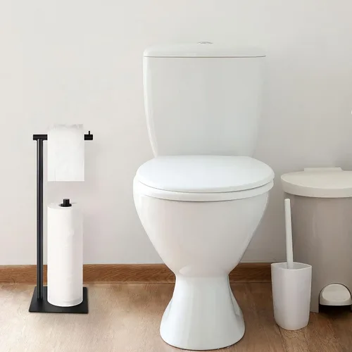 Miniatura 6 de Soporte de papel higiénico Soporte de rollo de papel higiénico Soporte independiente de papel higiénico negro para baño Soporte de almacenamiento