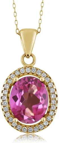 Miniatura 8 de Gem Stone King Collar con colgante de plata chapada en oro amarillo de 18 quilates de 0.433 x 0.354 in con piedra natal ovalada para mujer