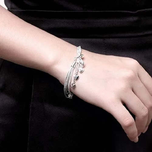 Miniatura 3 de Harlorki Pulsera de pulsera chapada en plata 925 con colgante de corazón de amor para mujer
