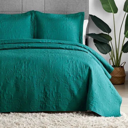 Miniatura 26 de Hansleep - Juego de edredón de tamaño King en verde oliva - Colcha de damasco ultrasónica para todas las estaciones, juego de ropa de cama suave
