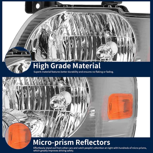 Miniatura 7 de Conjunto de repuesto de faros delanteros para Ford Explorer. Reflectores ámbar, carcasa cromada