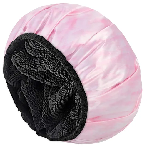 Miniatura 12 de Aquior Gorro de ducha con forro de rizo para mujer, reutilizable, triple capa impermeable, extra grande para mujeres de pelo largo (negro)
