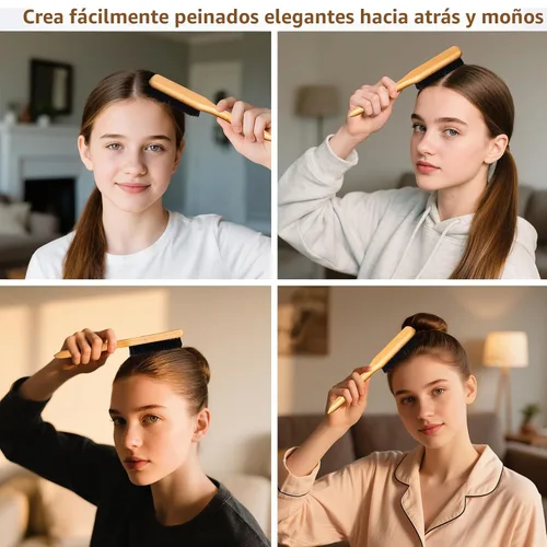 Miniatura 7 de SWEET VIEW Cepillo de cerdas de jabalí para cabello liso y con volumen, antifrizz, cola de caballo elegante, moños y cabello de borde, para peinar