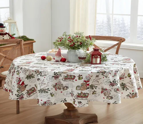 Miniatura 10 de Newbridge Mantel cuadrado de vinilo vintage de Navidad de 52 x 52 pulgadas con reverso de franela, estampado retro de Papá Noel, muñeco de nieve