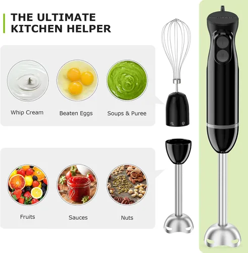 Miniatura 5 de Bonsenkitchen Batidora de inmersión de mano, batidora de mano de 2 velocidades de mezcla eléctrica con cuchillas afiladas, batidora de mano 3 en 1