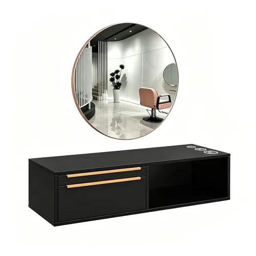 Miniatura 11 de OmySalon Estación de estilo de montaje en pared para estilista, equipo de peluquería de belleza, estación de gabinete de salón con cajones de Negro
