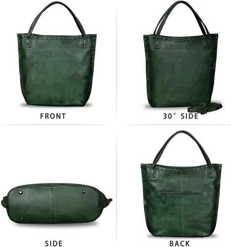 Miniatura 4 de Bolso de hombro grande de cuero genuino para mujer, bolso de mano vintage de cuero real y bolsos de mano, bolso cruzado