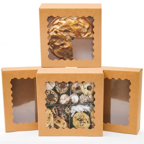 Miniatura 8 de qiqee - Cajas de repostería rosas autodeslizables 50 paquetes, cajas para pasteles de 8 x 8 x 2.5 pulgadas con ventana Rosado