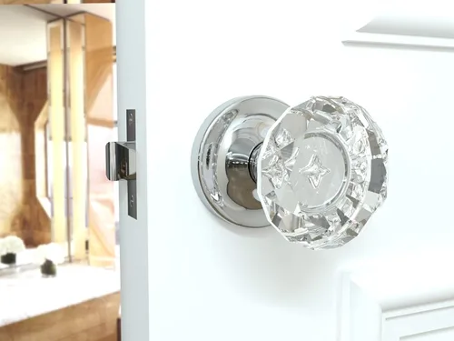 Miniatura 6 de Perillas de puerta de cristal brillante redondo de diamante de paso roseta redonda de cromo pulido