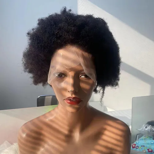 Miniatura 7 de Quella Peluca afro afro rizada de cabello humano completo encaje pelucas 70s 4c 4b Afro Puff Pelucas HD transparente línea capilar natural parte
