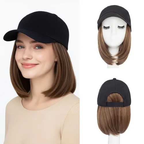 Miniatura 8 de SEGO - Peluca de gorra con pelo adjunto para mujer, gorra negra de béisbol con extensiones de pelo, gorra de béisbol larga y ondulada con ajuste