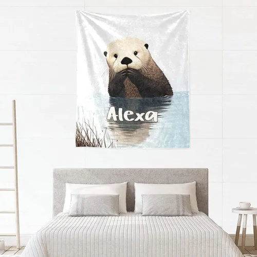 Miniatura 3 de Manta con diseño de animales de nutria linda con nombre para cama, sofá, manta de forro polar súper suave para regalo, para bebés, niños y adultos