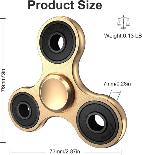Miniatura 5 de Fidget Spinners, rodamiento de acero inoxidable de metal de alta velocidad de 2 a 5 minutos de giro, EDC TDAH estrés ansiedad alivia reductor Oro