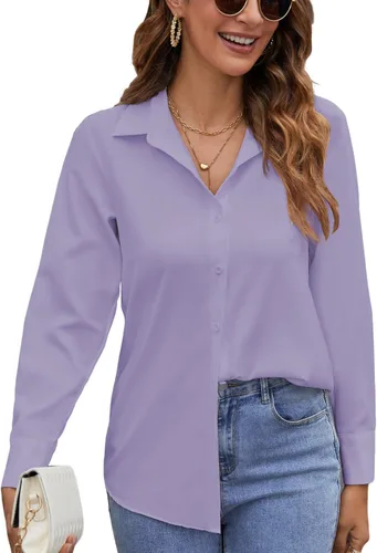 Miniatura 8 de Camisas de manga larga con botones para mujer, blusas casuales con cuello sin arrugas, para el trabajo, la oficina