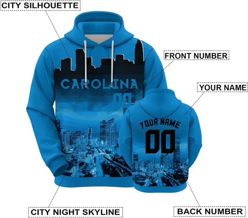 Miniatura 87 de Custom Football Hoodies City Night Skyline Personalized Sweatshirt Name Number Fan Gift Pullover for Men Women Youth