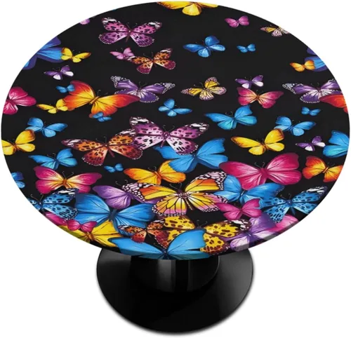 Miniatura 34 de Manteles redondos de textura de mármol dorado con mármol elástico dorado, manteles redondos pequeños lavables y lavables para cenas, patio, fiesta