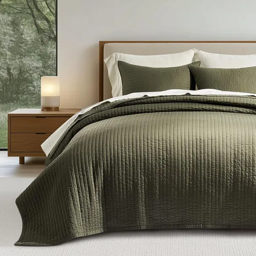 Miniatura 25 de EVERGRACEHOME Juego de edredón de sábana de algodón tamaño King, prelavado, con costura de canal de algodón, edredón, 3 piezas, ropa de cama ligera