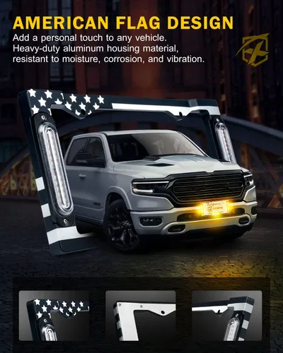 Miniatura 2 de Xprite Luz estroboscópica de matrícula de 36 LED, luces estroboscópicas delanteras/traseras con bandera de EE. UU., 22 modos de parpadeo, luz