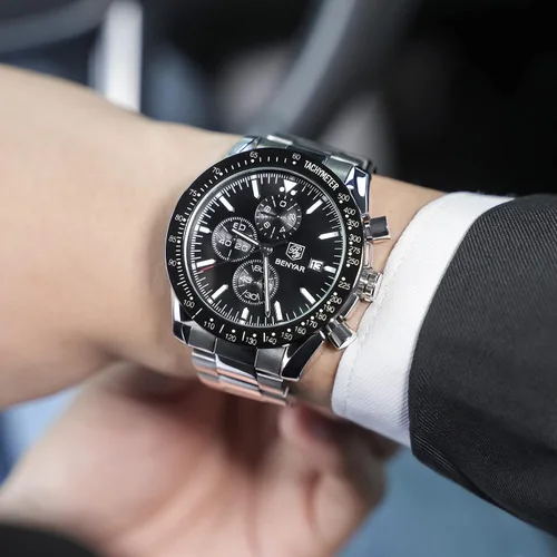 Miniatura 7 de BY BENYAR Relojes para hombre, cronógrafo analógico de cuarzo, 30M, resistente al agua, luminoso, de cara grande, relojes para hombre, negocios